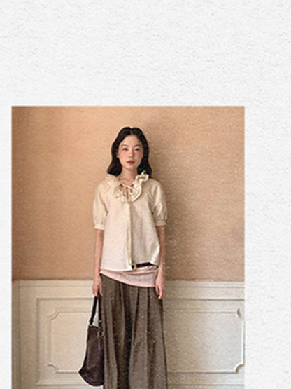 Dorydory Crumpled Cotton Nylon Wide Leg Trousers With Bone Pleats