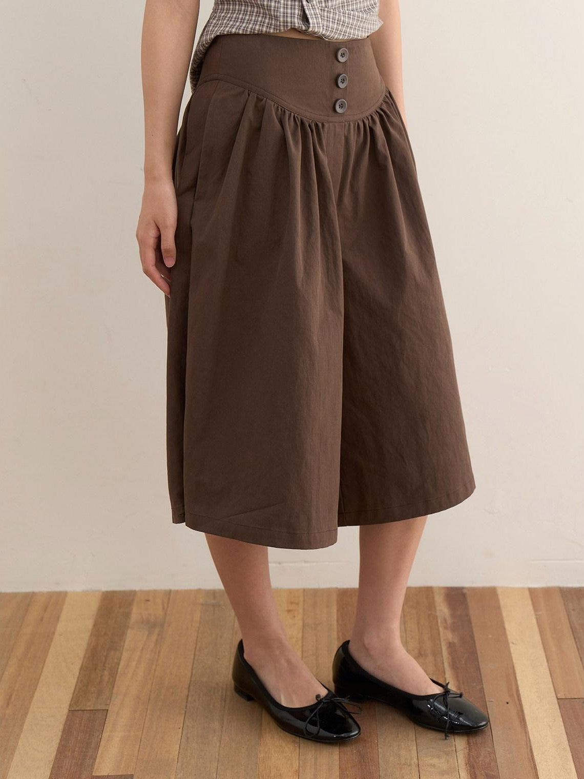 Dorydory Dark Brown Button Front Wide Leg Light Cinch Waist Women&