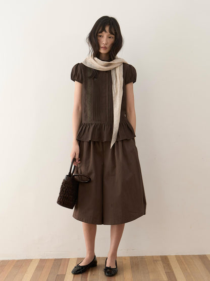 Dorydory Dark Brown Button Front Wide Leg Light Cinch Waist Women&