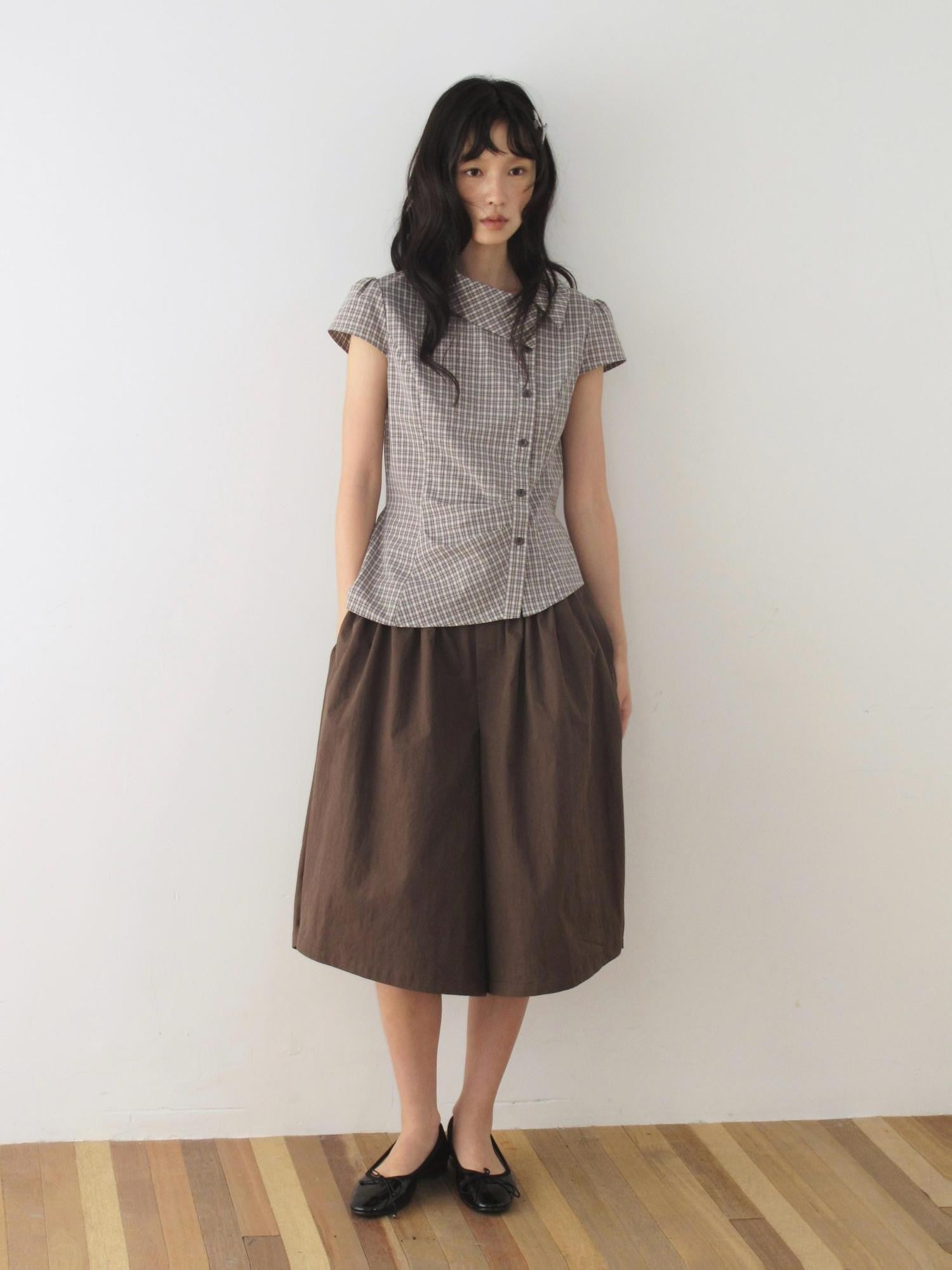 Dorydory Dark Brown Button Front Wide Leg Light Cinch Waist Women&