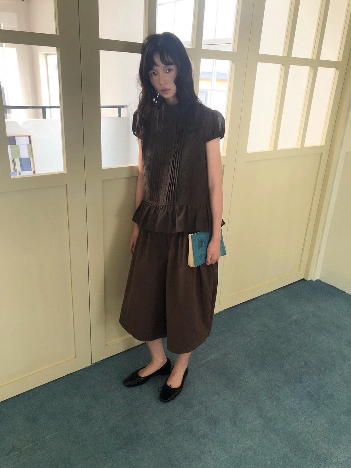 Dorydory Dark Brown Button Front Wide Leg Light Cinch Waist Women&