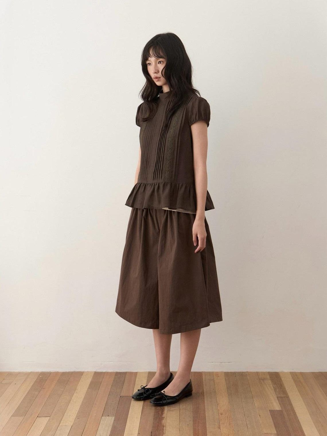 Dorydory Dark Brown Button Front Wide Leg Light Cinch Waist Women&
