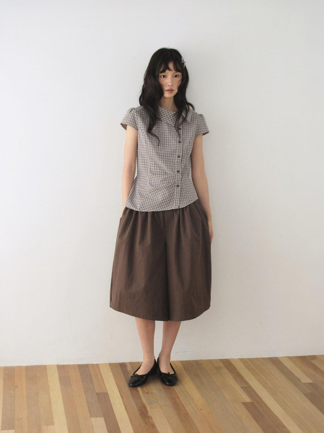 Dorydory Dark Brown Button Front Wide Leg Light Cinch Waist Women&