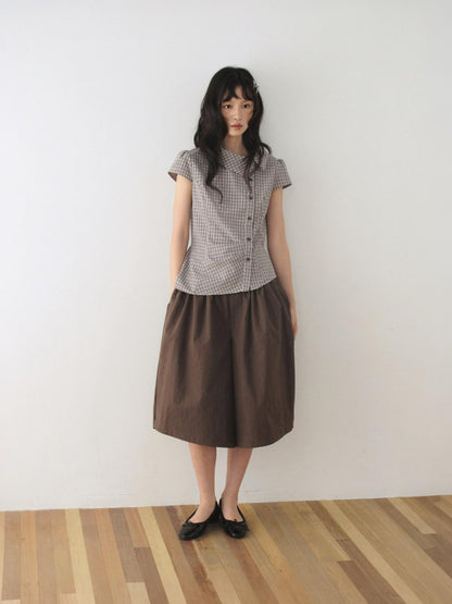 Dorydory Dark Brown Button Front Wide Leg Light Cinch Waist Women&