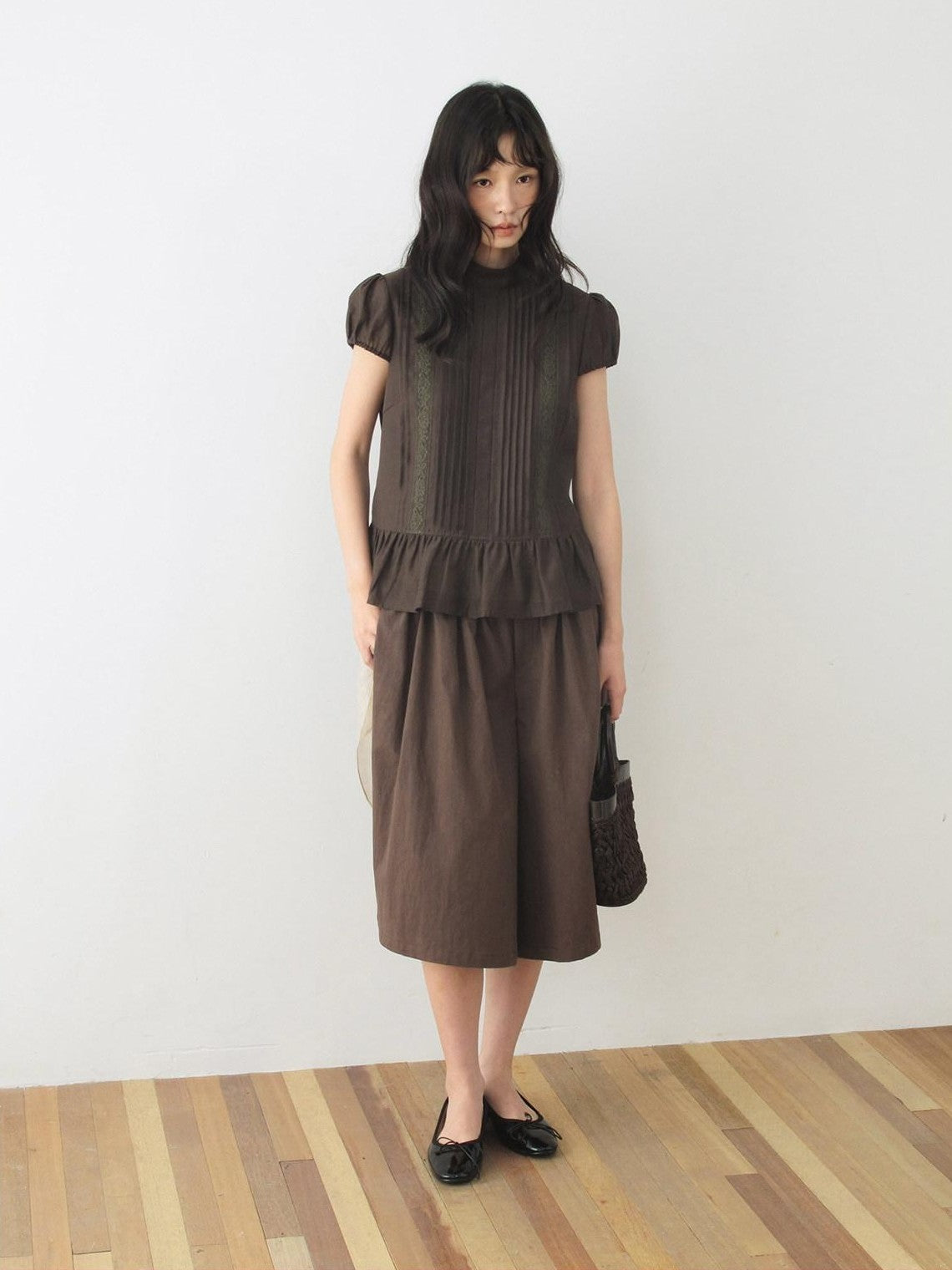 Dorydory Dark Brown Button Front Wide Leg Light Cinch Waist Women&