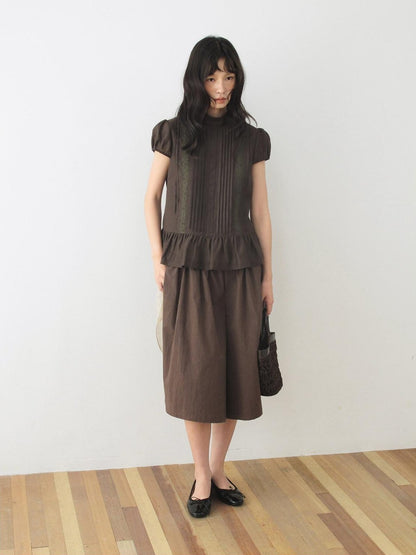 Dorydory Dark Brown Button Front Wide Leg Light Cinch Waist Women&