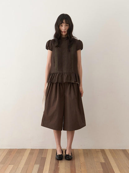 Dorydory Dark Brown Button Front Wide Leg Light Cinch Waist Women&