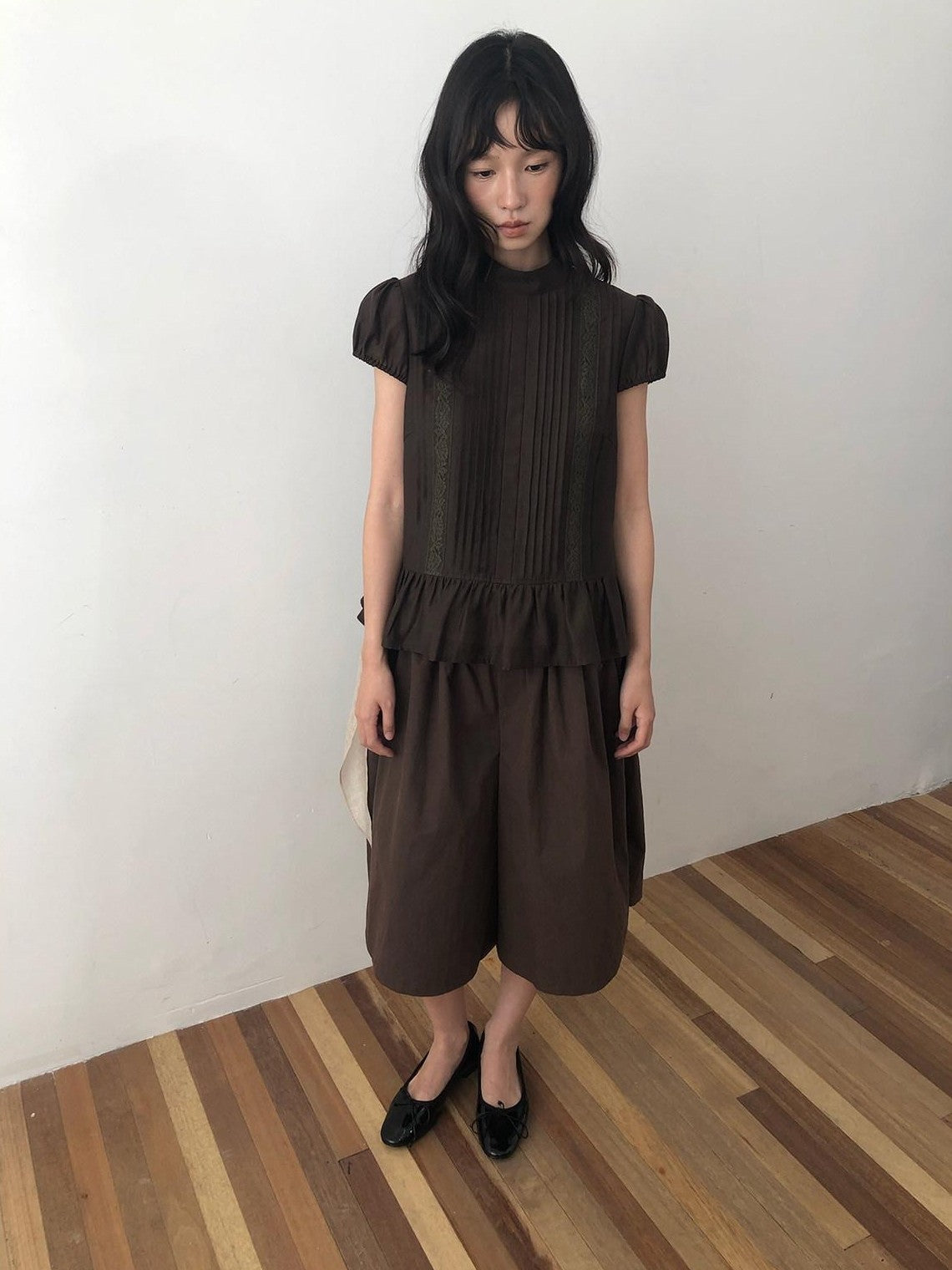 Dorydory Dark Brown Button Front Wide Leg Light Cinch Waist Women&