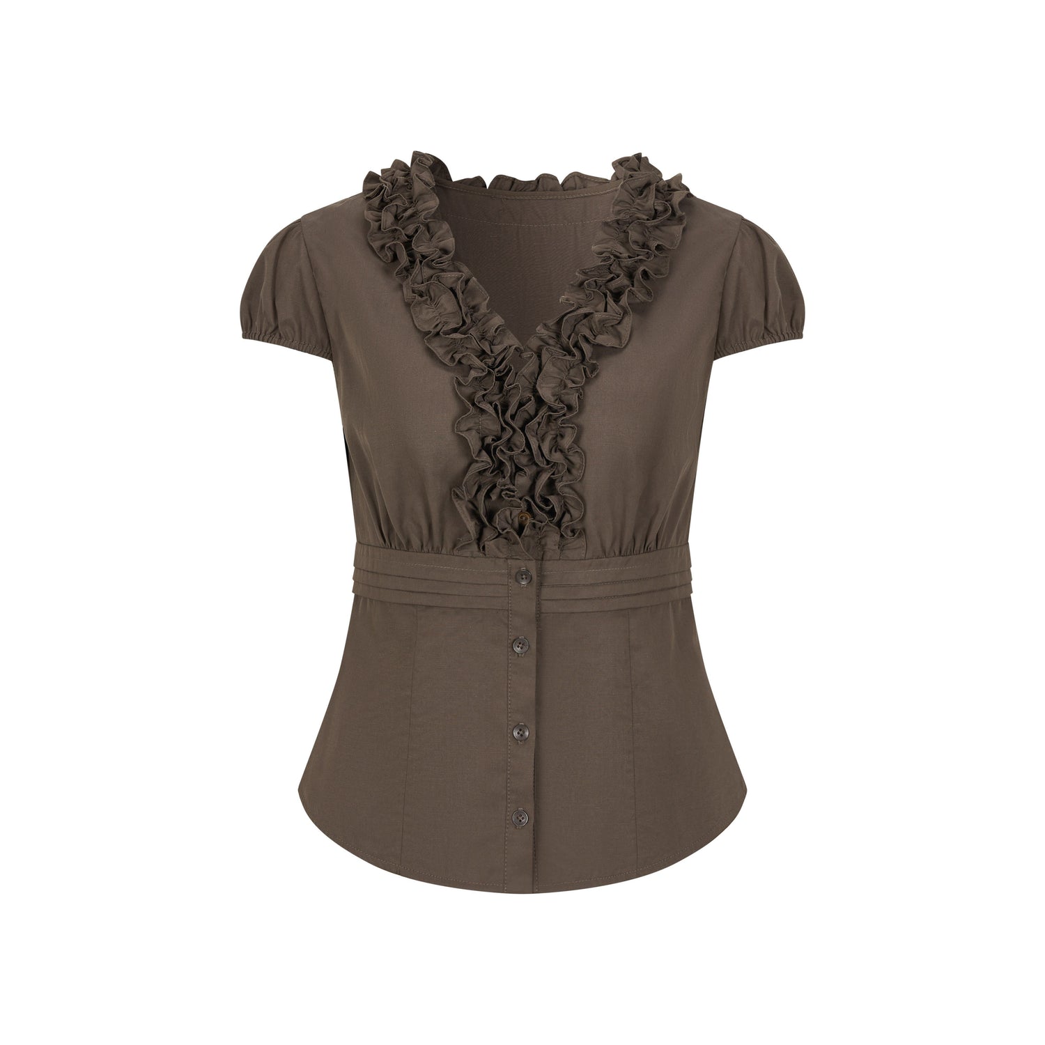 Dorydory_Deep_Brown_3d_Lace_Puff_Sleeve_Vintage_Women&