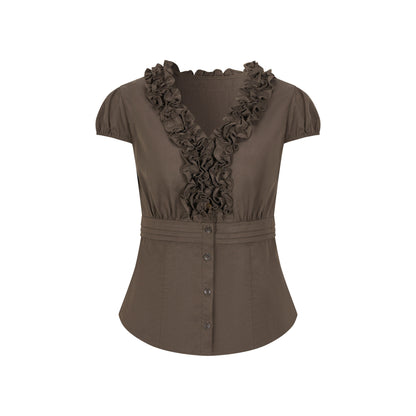 Dorydory_Deep_Brown_3d_Lace_Puff_Sleeve_Vintage_Women&