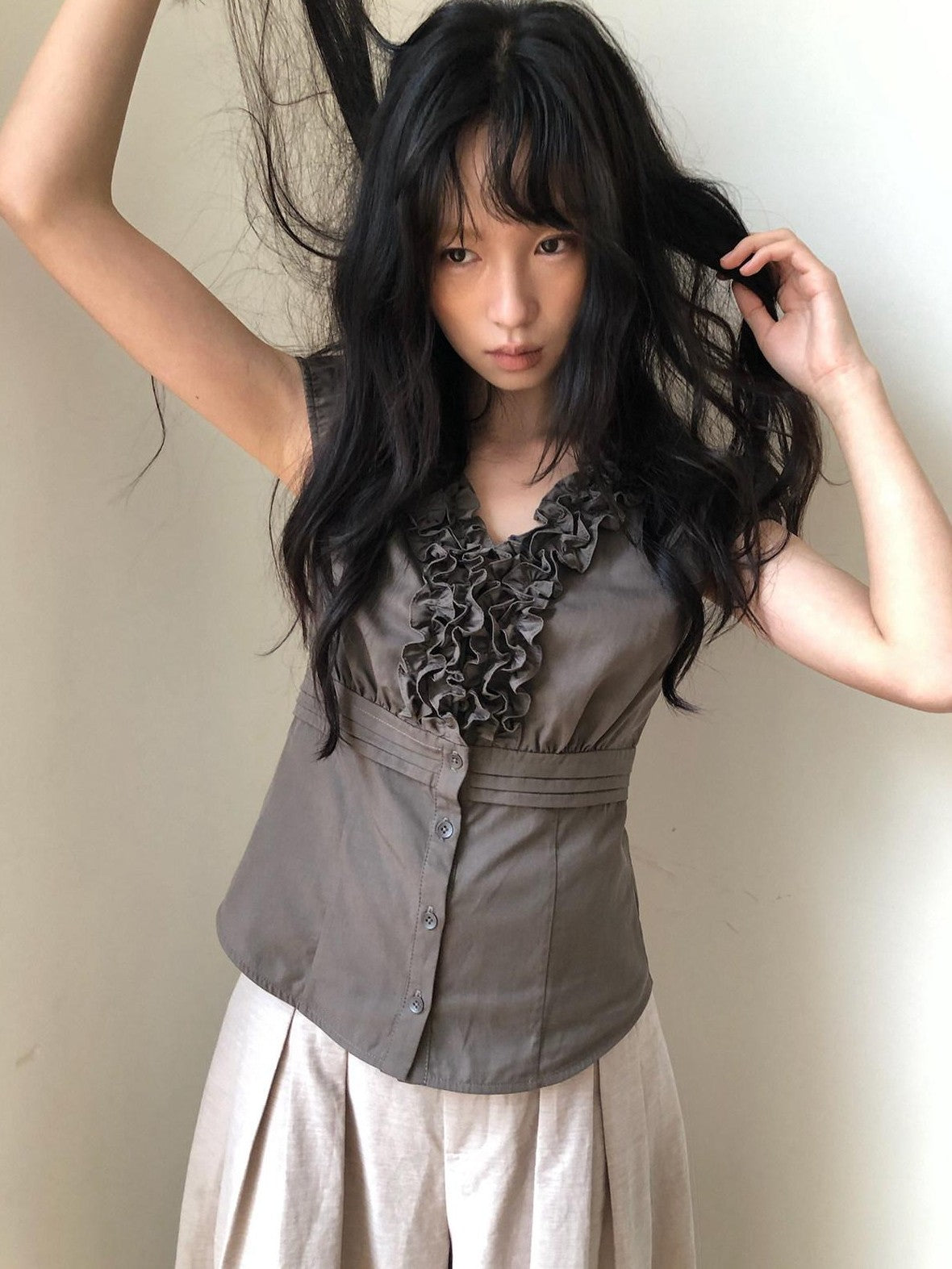 Dorydory Deep Brown 3d Lace Puff Sleeve Vintage Women&