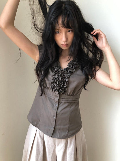 Dorydory Deep Brown 3d Lace Puff Sleeve Vintage Women&