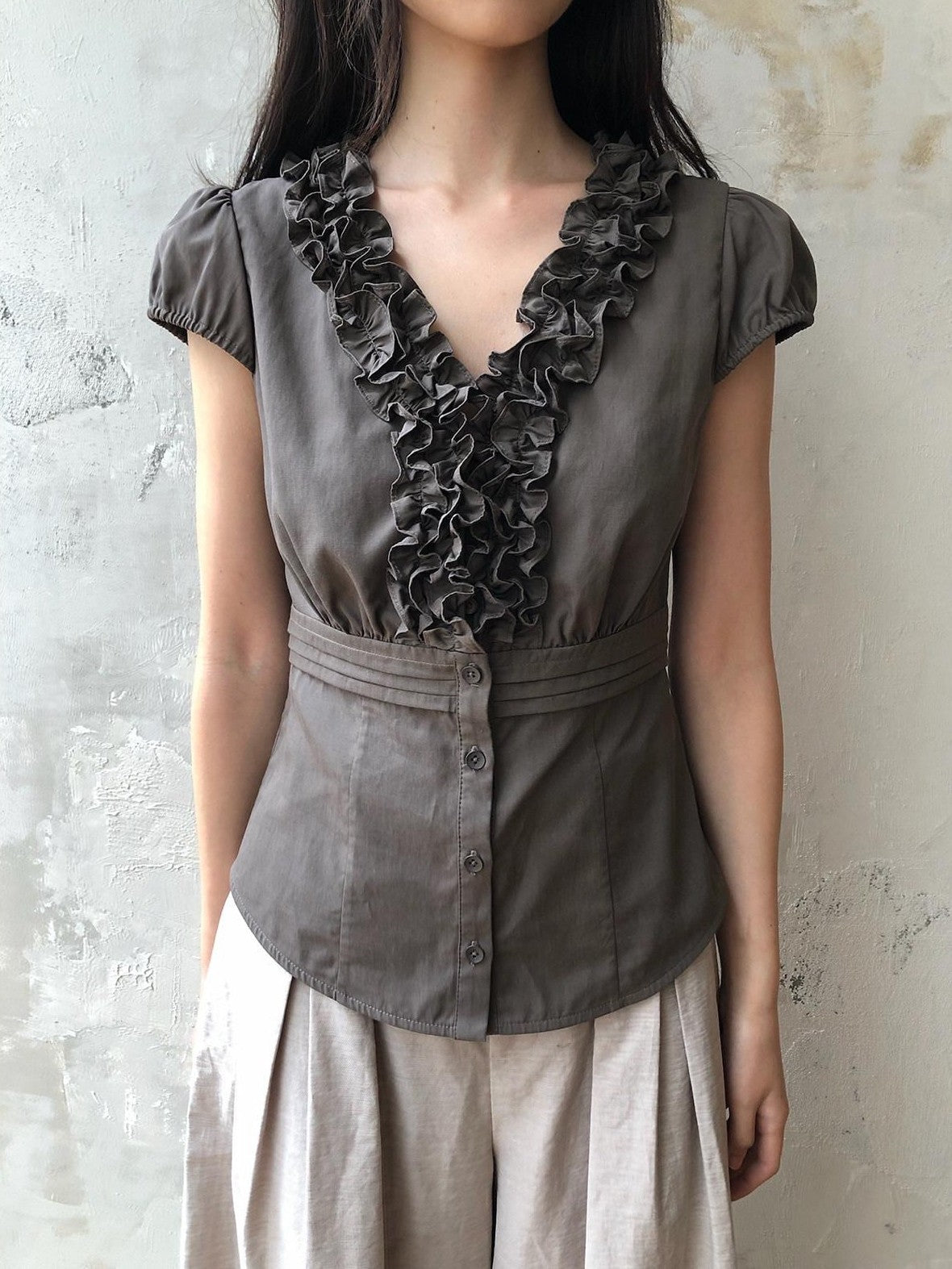Dorydory Deep Brown 3d Lace Puff Sleeve Vintage Women&