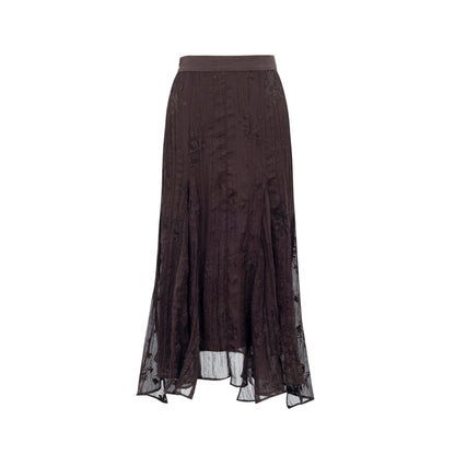 Dorydory_Deep_Brown_Jacquard_Pleated_Irregular_A_Line_Women&