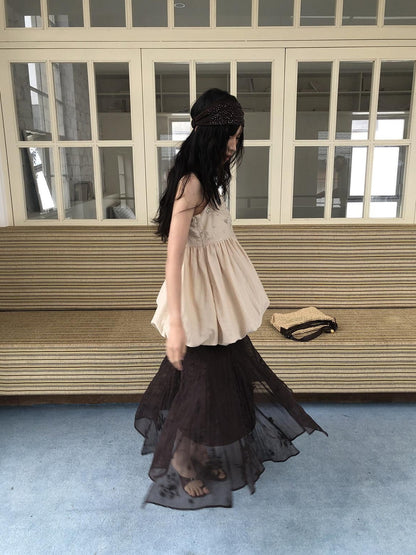Dorydory Deep Brown Jacquard Pleated Irregular A Line Women&