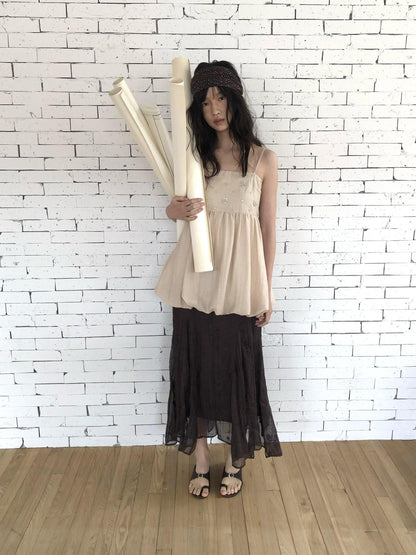 Dorydory Deep Brown Jacquard Pleated Irregular A Line Women&