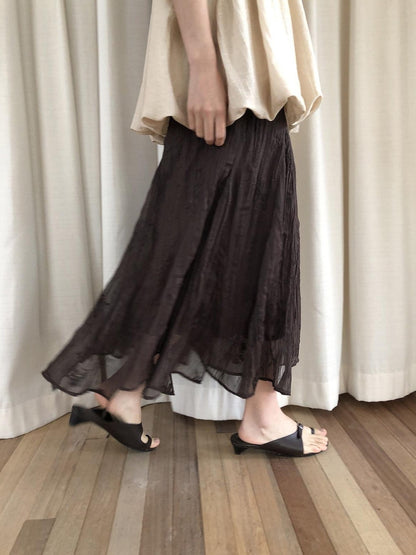 Dorydory Deep Brown Jacquard Pleated Irregular A Line Women&