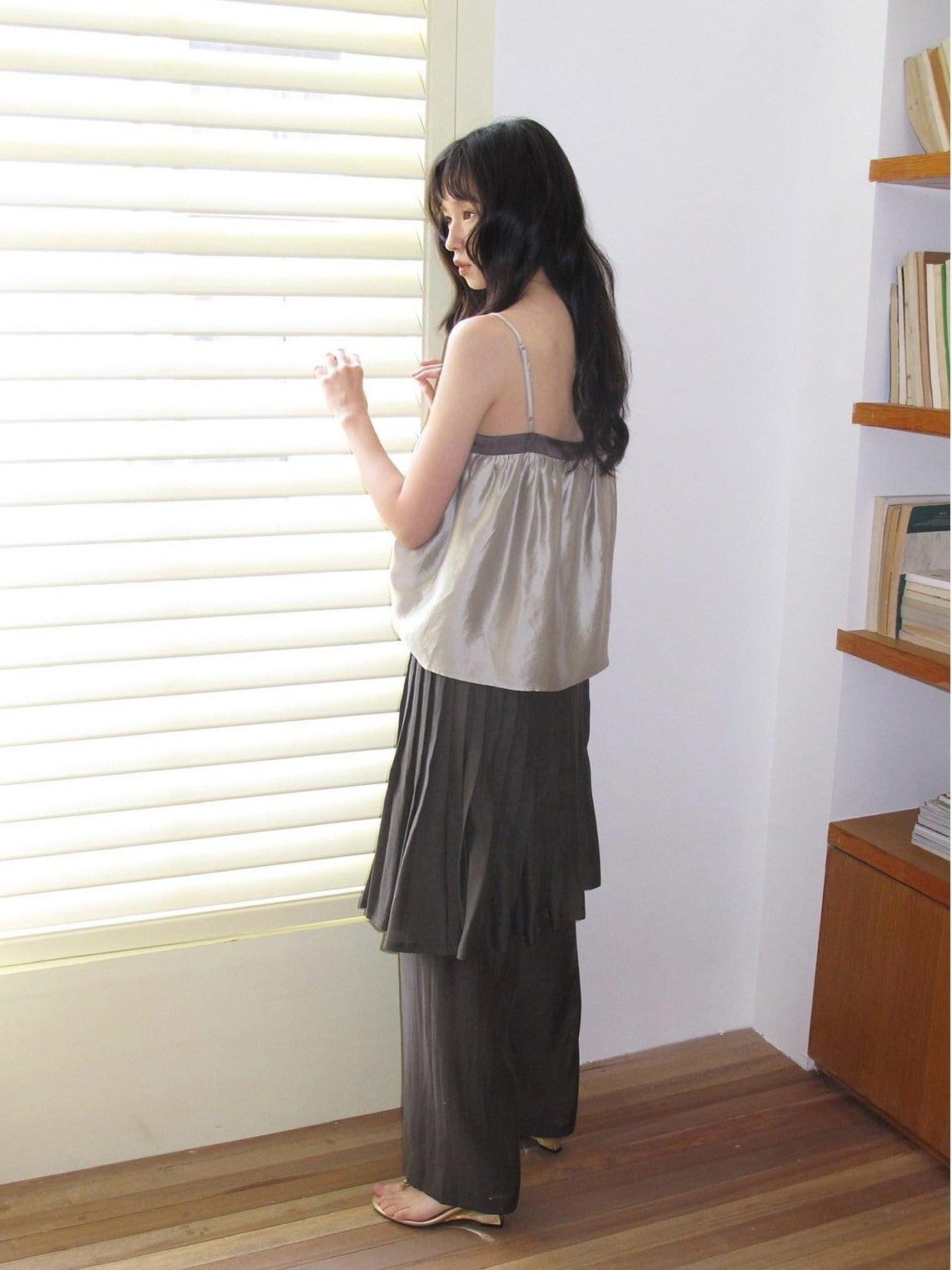 Dorydory Deep Brown Shell Button Long Skort Women&