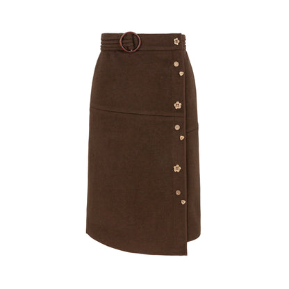 Dorydory_Deep_Brown_Vintage_Floral_Button_Fishtail_Pleated_Women&