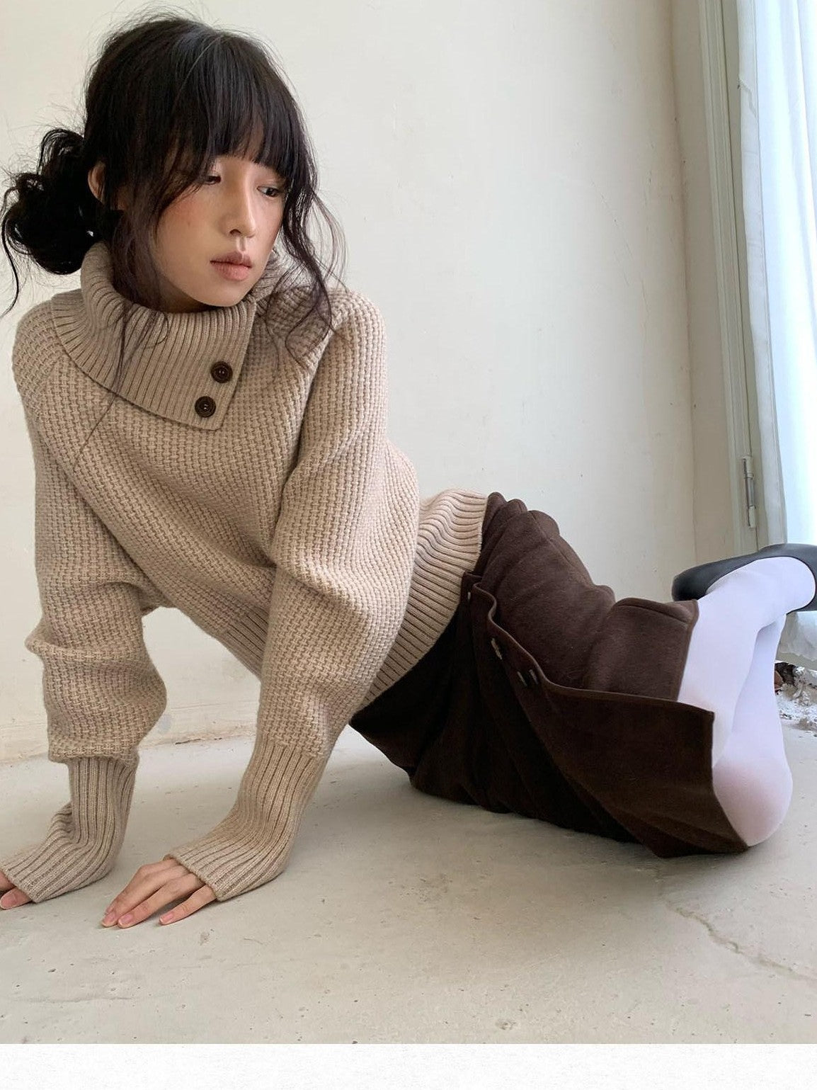 Dorydory Deep Brown Vintage Floral Button Fishtail Pleated Women&