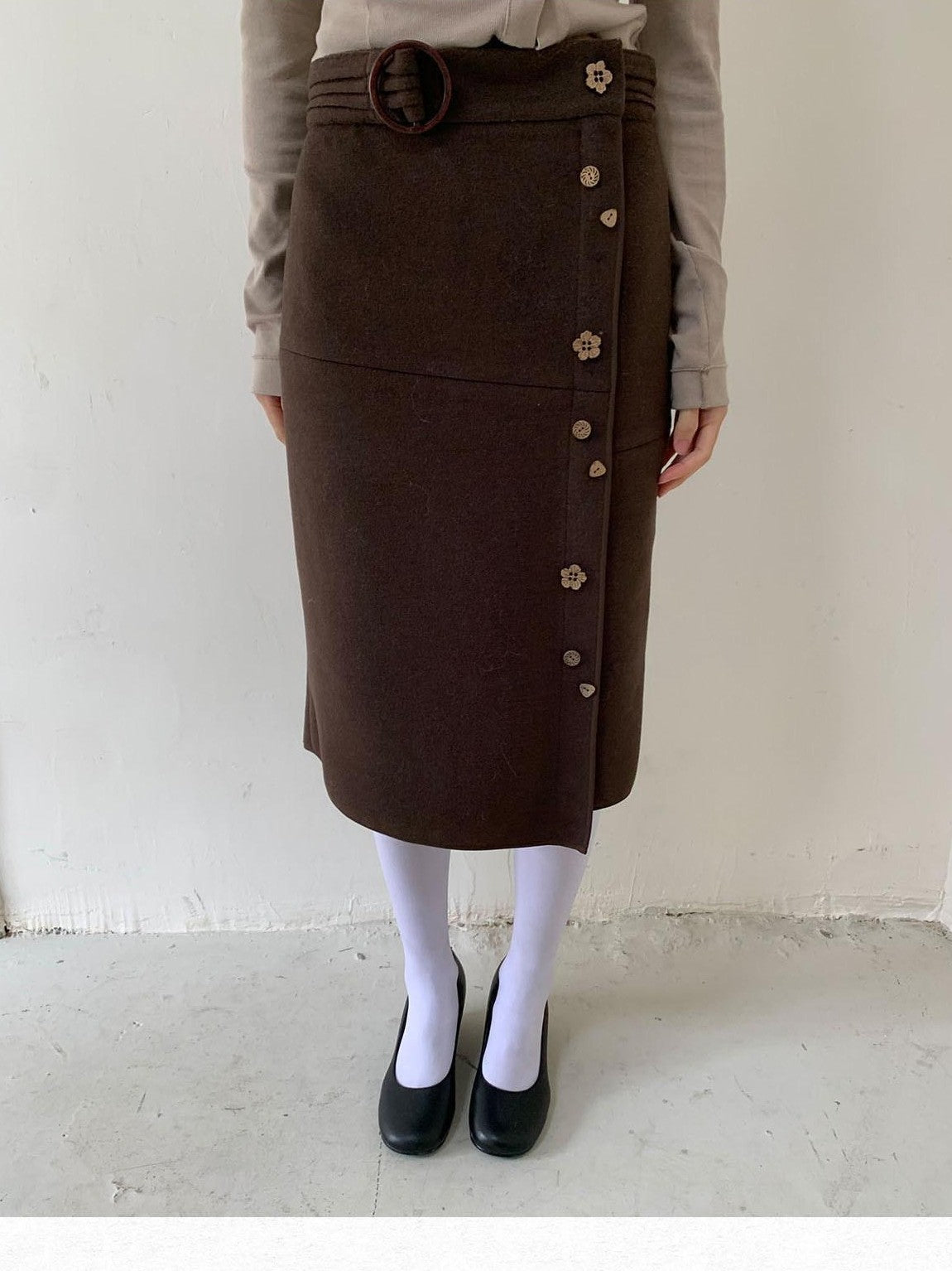 Dorydory Deep Brown Vintage Floral Button Fishtail Pleated Women&