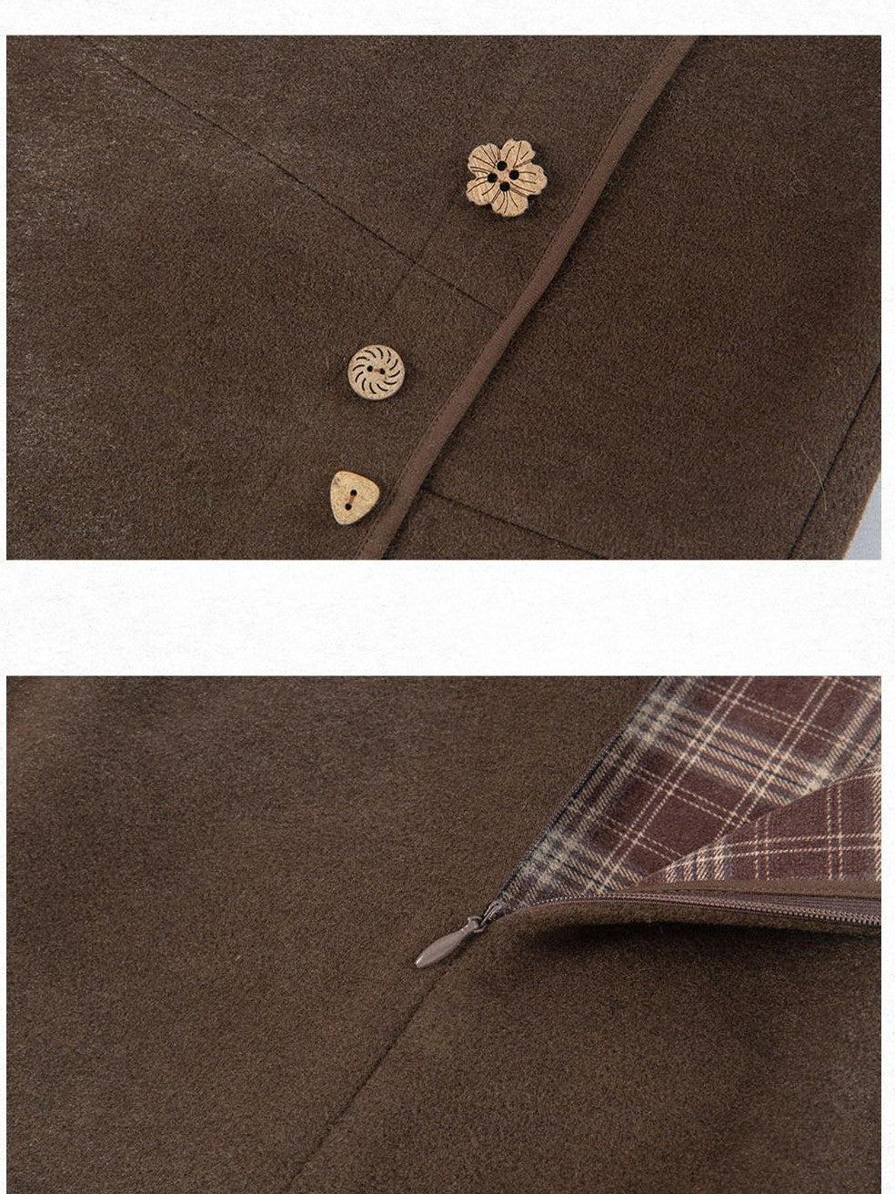 Dorydory Deep Brown Vintage Floral Button Fishtail Pleated Women&