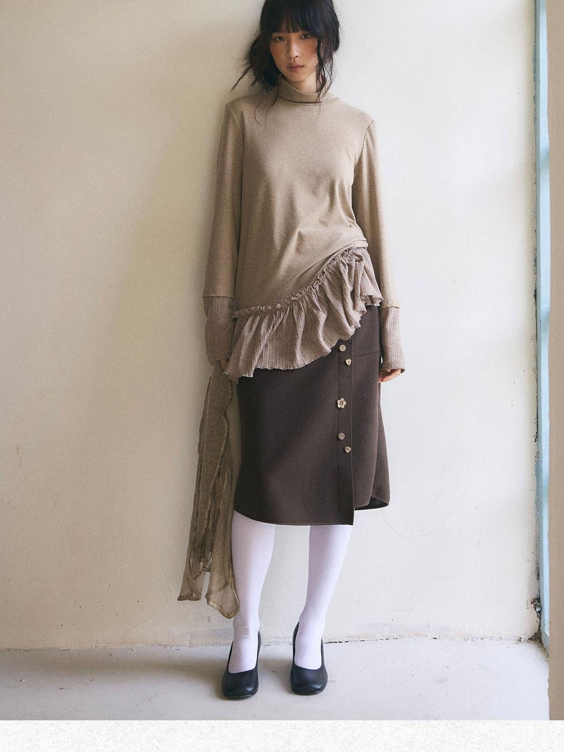 Dorydory Deep Brown Vintage Floral Button Fishtail Pleated Women&
