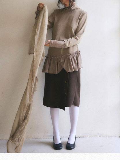Dorydory Deep Brown Vintage Floral Button Fishtail Pleated Women&