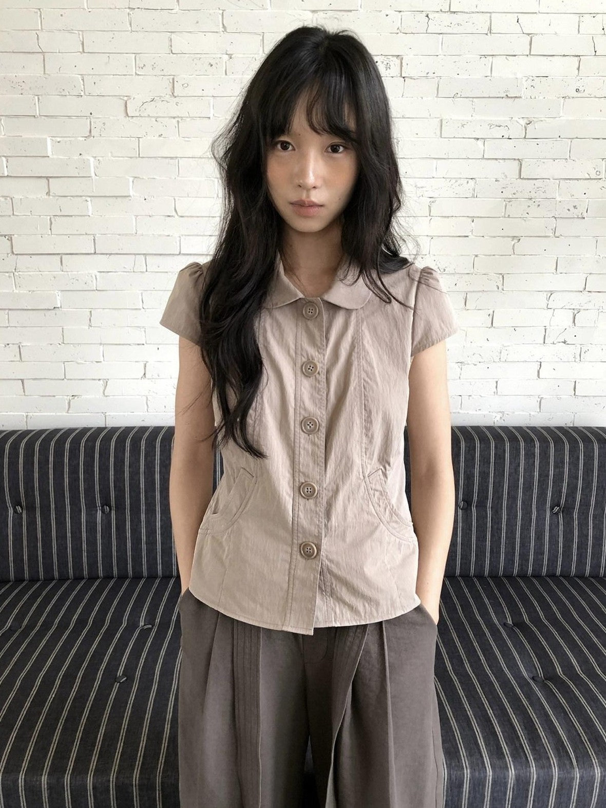 Dorydory Doll Collar Button Front Slim Fit Women&
