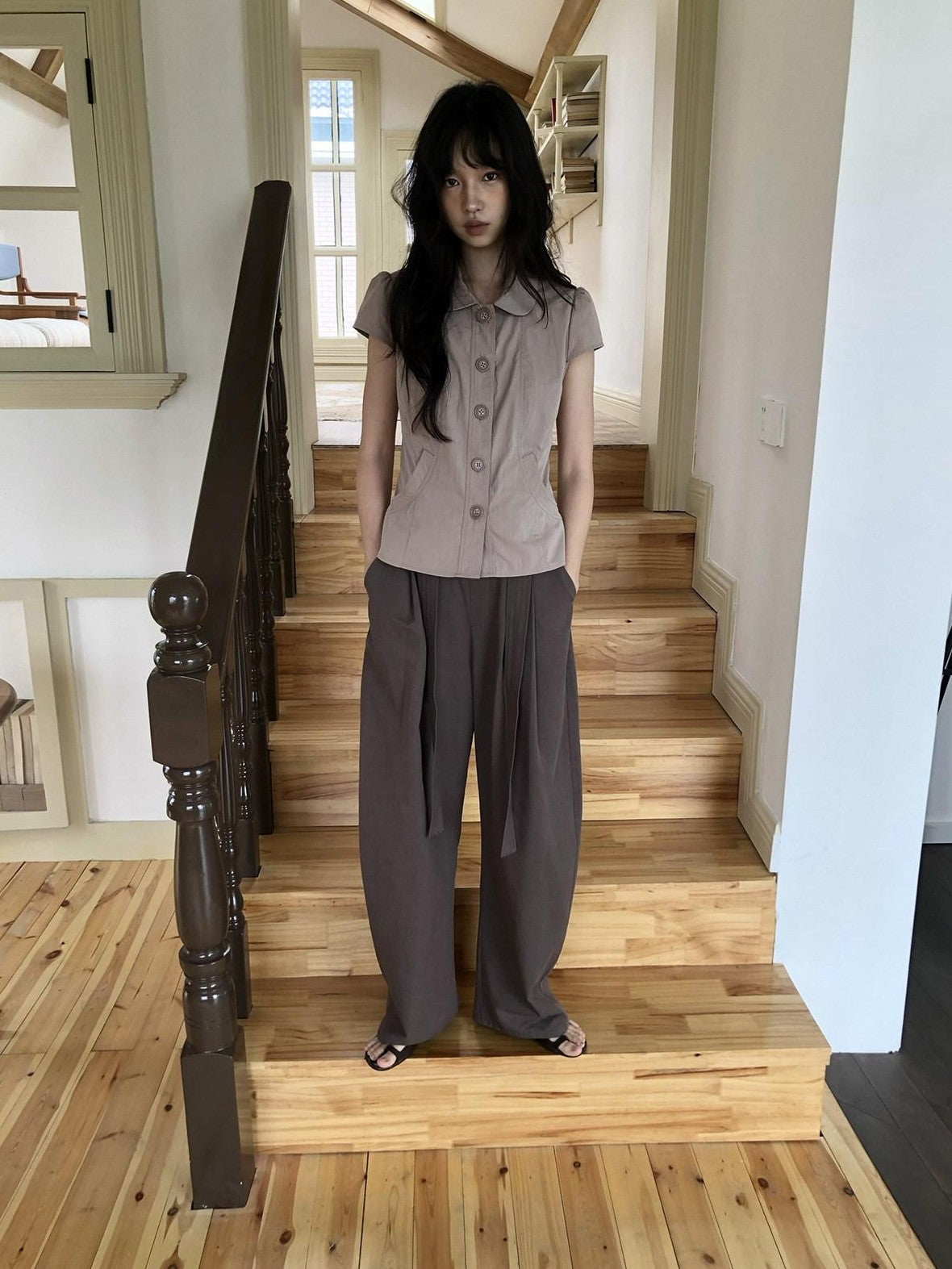 Dorydory Doll Collar Button Front Slim Fit Women&