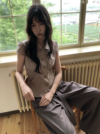 Dorydory Doll Collar Button Front Slim Fit Women&