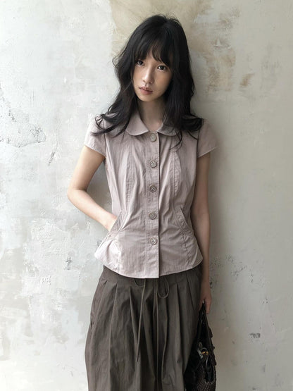 Dorydory Doll Collar Button Front Slim Fit Women&