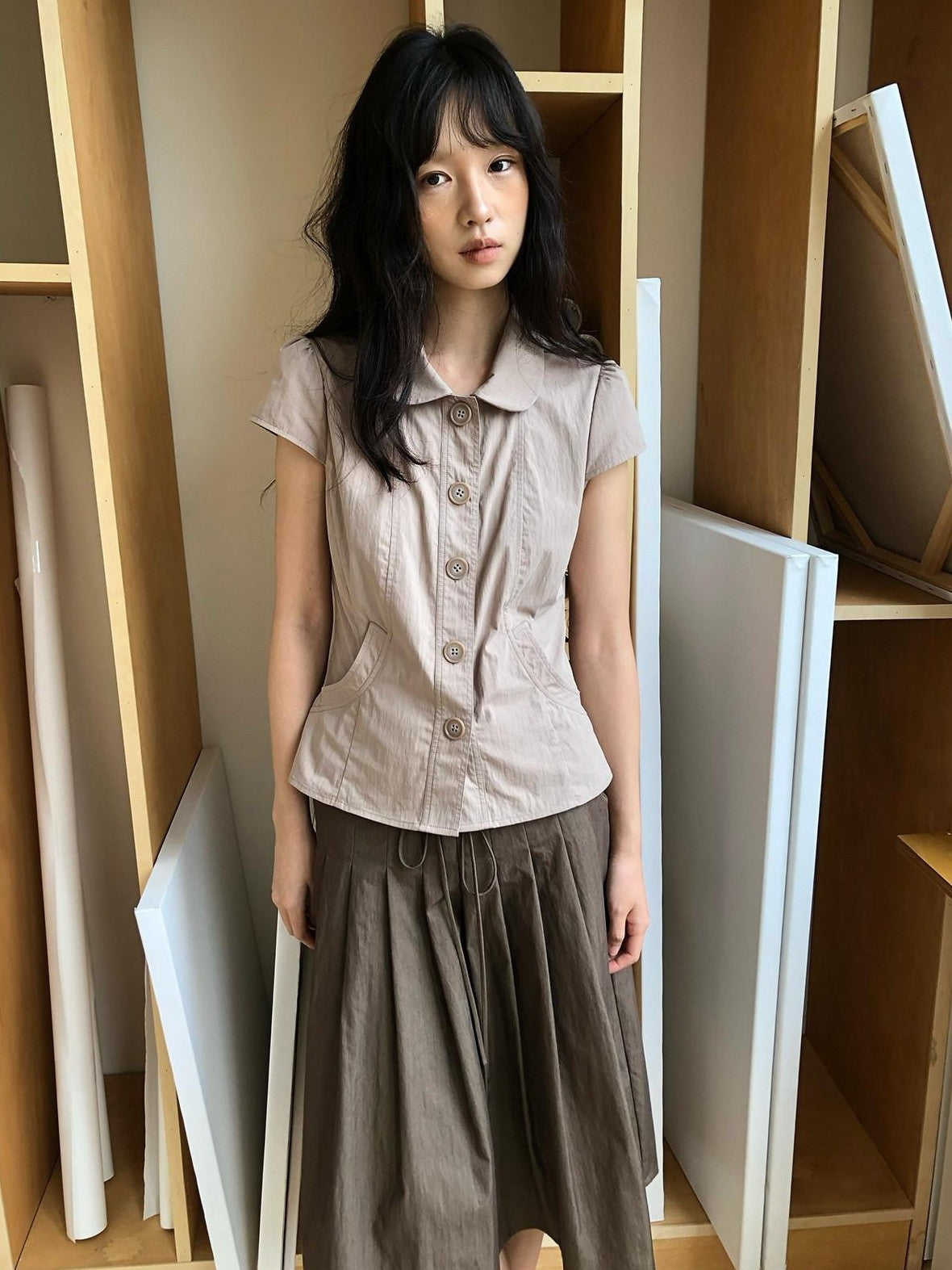 Dorydory Doll Collar Button Front Slim Fit Women&