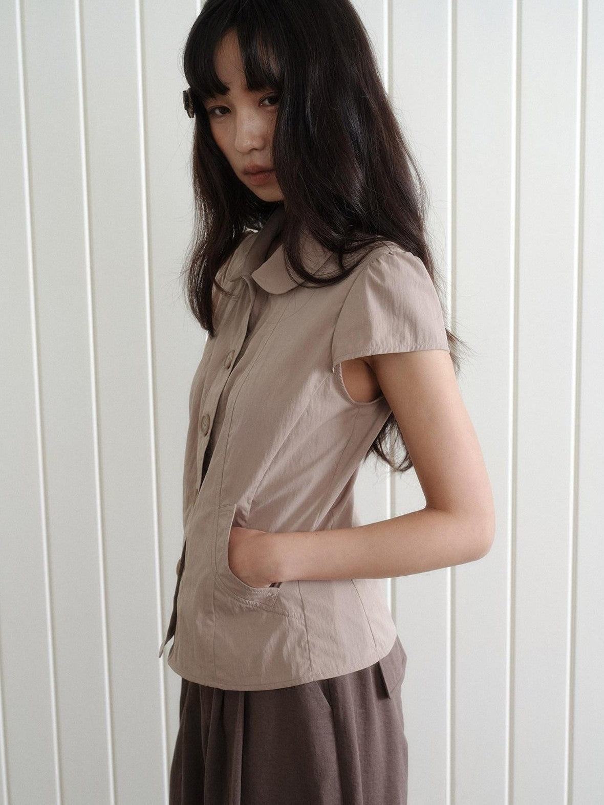 Dorydory Doll Collar Button Front Slim Fit Women&
