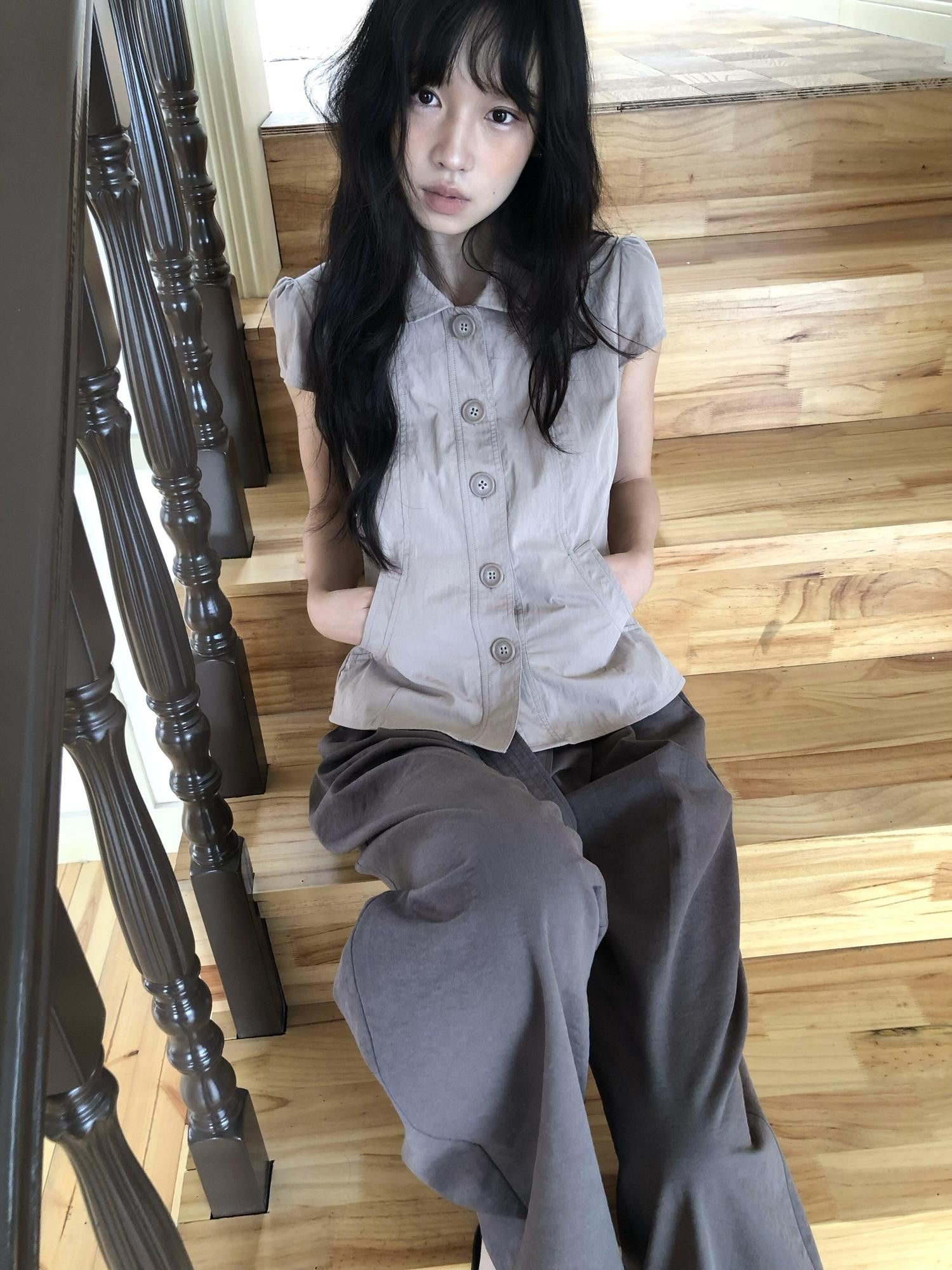 Dorydory Doll Collar Button Front Slim Fit Women&