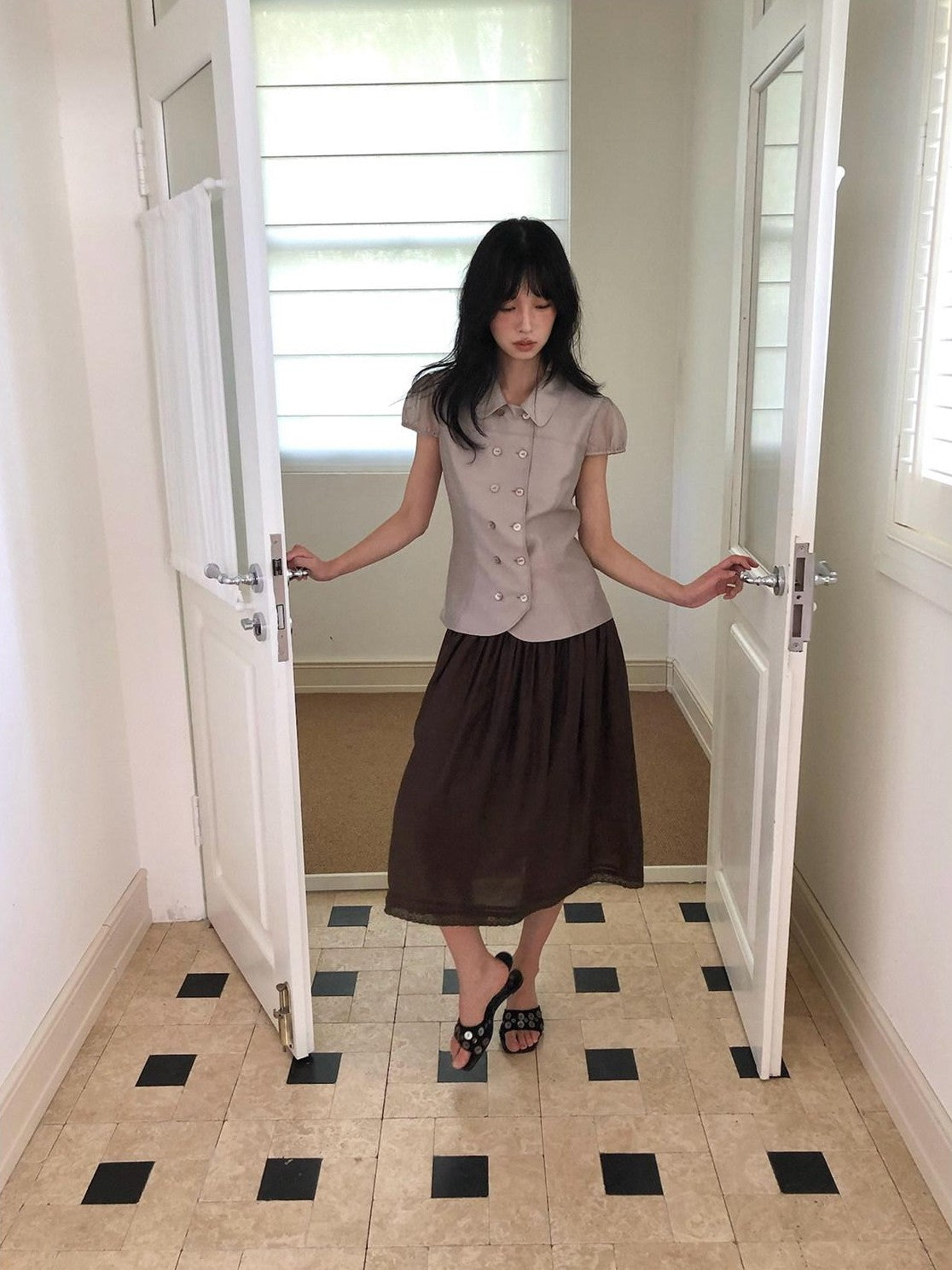 Dorydory Doll Collar Single Row Buttons Women&