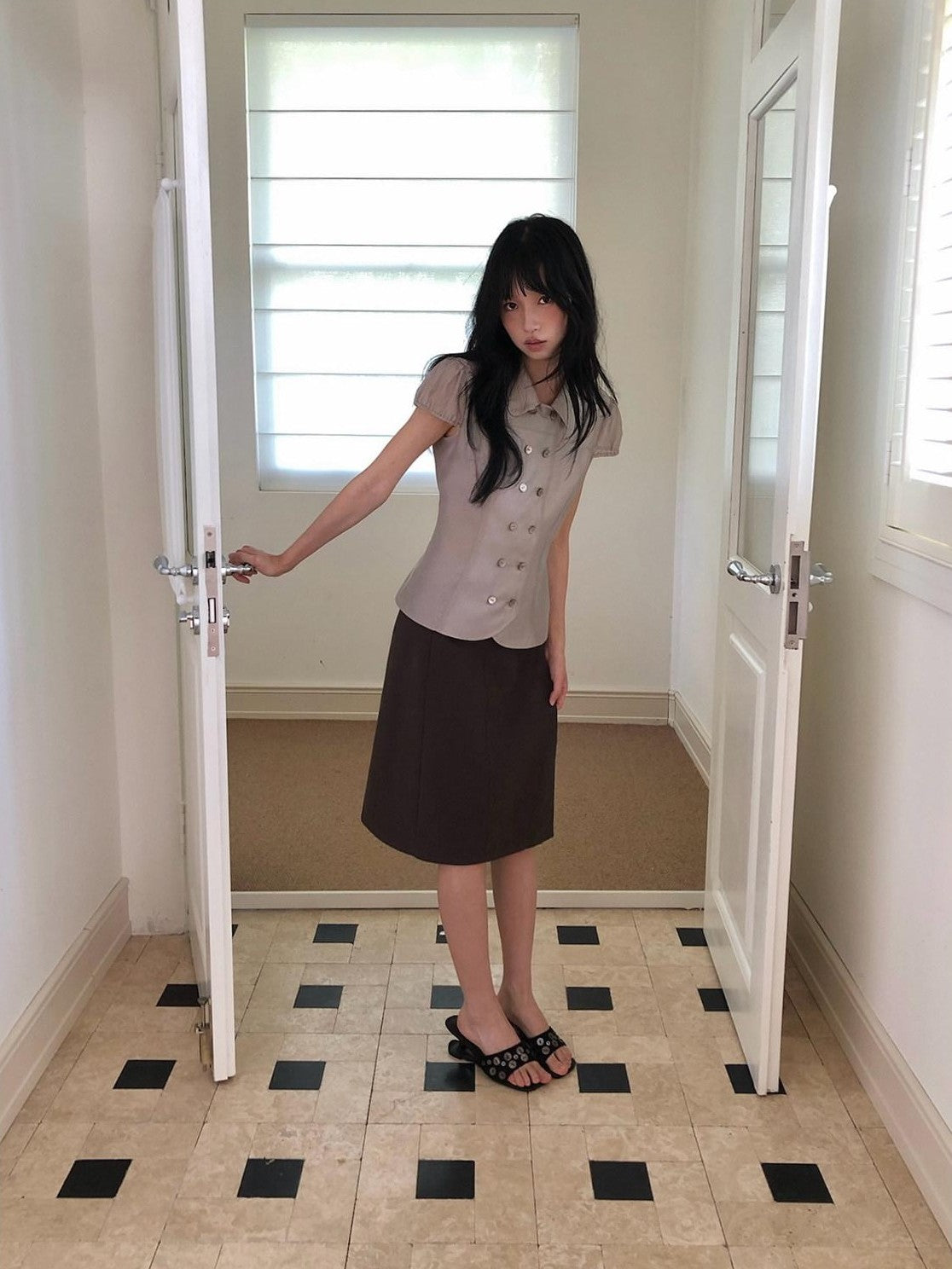Dorydory Doll Collar Single Row Buttons Women&