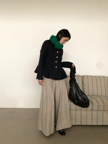 Dorydory Dory Dory Gray Washed Cotton Wide Leg Pleated Trousers