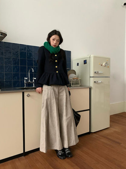 Dorydory Dory Dory Gray Washed Cotton Wide Leg Pleated Trousers