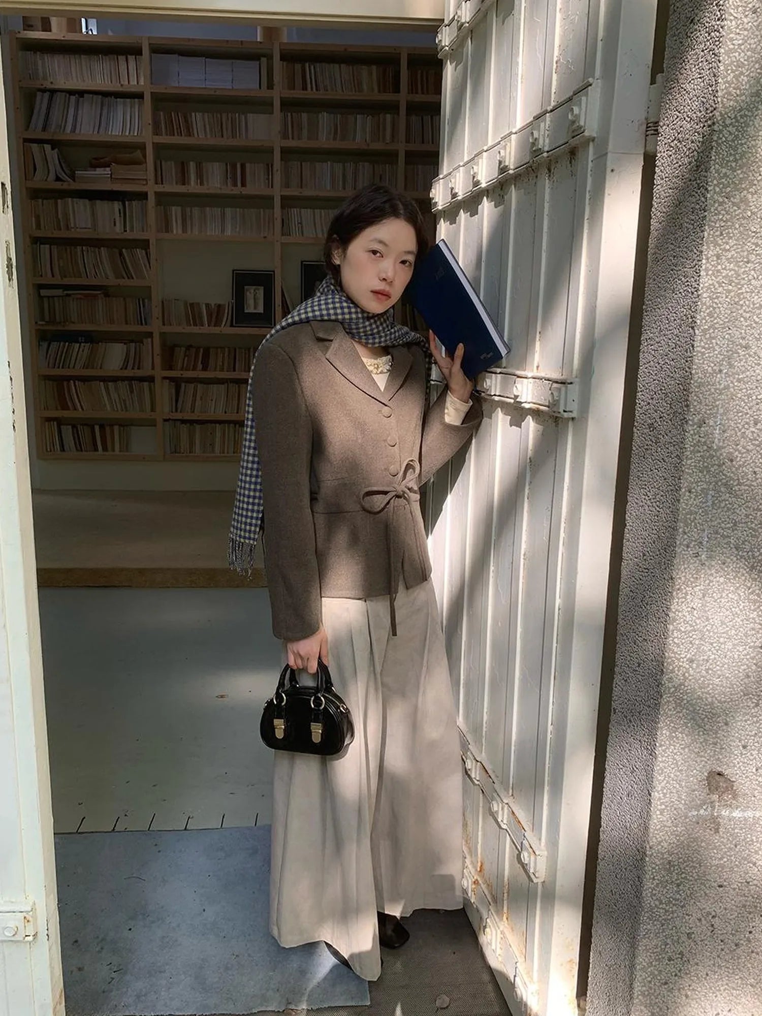 Dory Dory Gray Washed Cotton Wide Leg Pleated Trousers