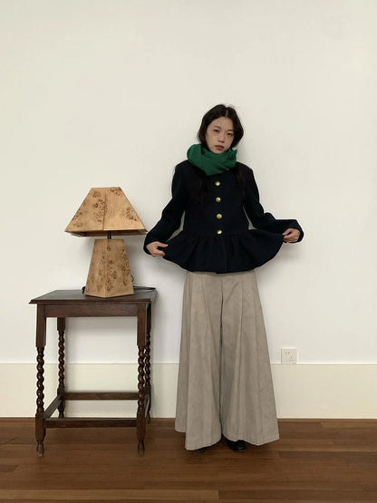 Dory Dory Gray Washed Cotton Wide Leg Pleated Trousers