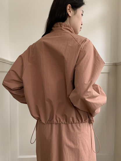 Dorydory Dory Dory Pink Orange High Neck Ribbon Jacket
