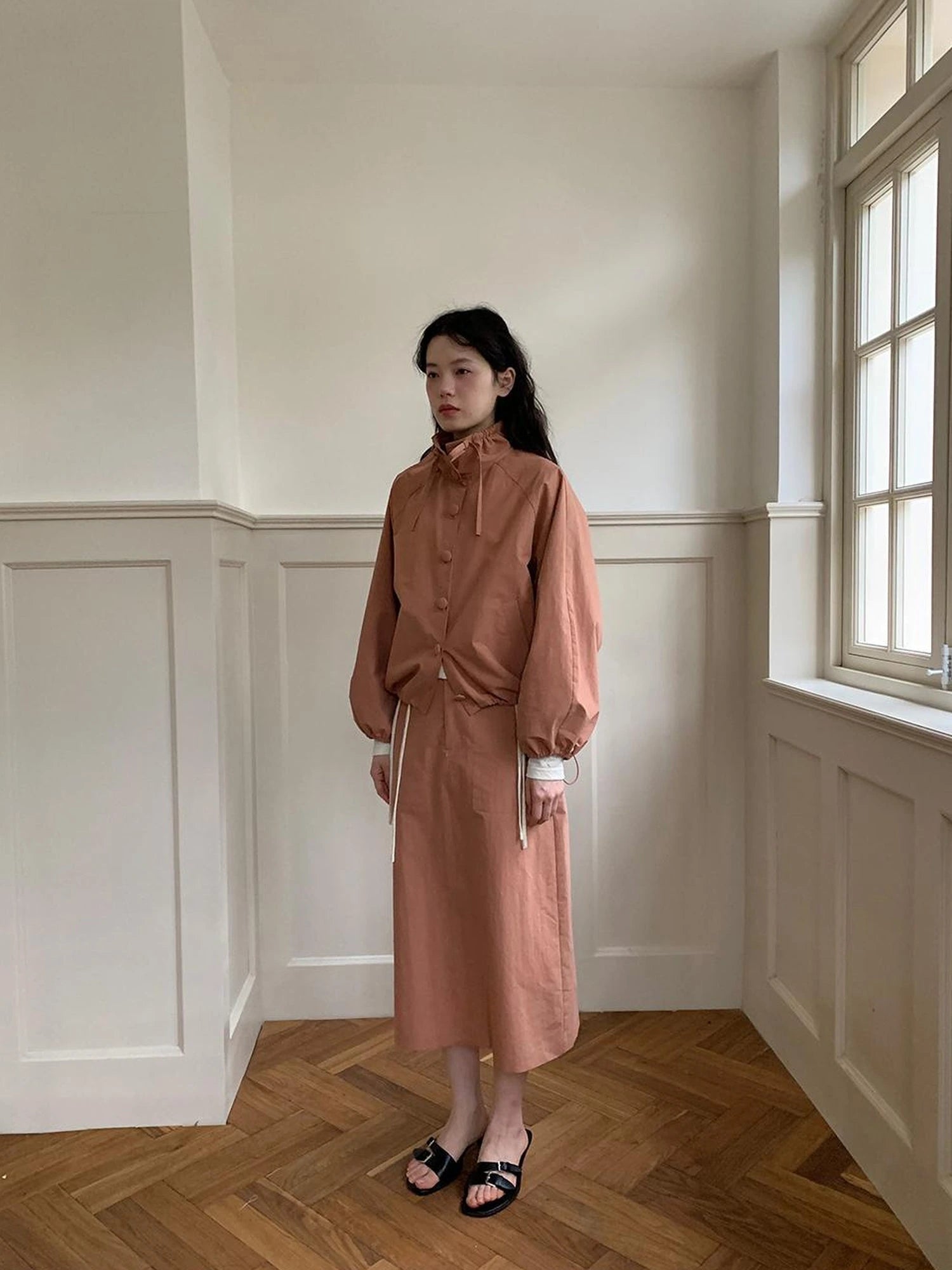 Dory Dory Pink Orange High Neck Ribbon Jacket