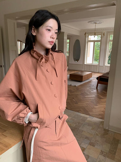Dorydory Dory Dory Pink Orange High Neck Ribbon Jacket