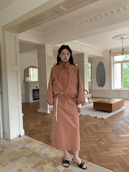 Dory Dory Pink Orange High Neck Ribbon Jacket