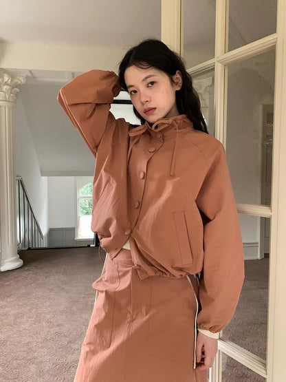 Dory Dory Pink Orange High Neck Ribbon Jacket