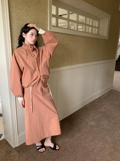 Dorydory Dory Dory Pink Orange High Neck Ribbon Jacket