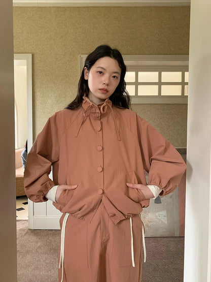 Dory Dory Pink Orange High Neck Ribbon Jacket