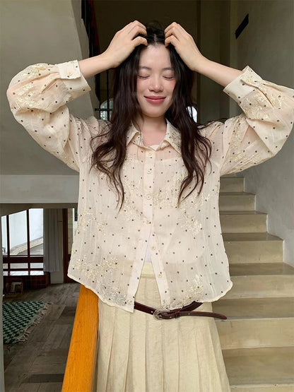 Dory Dot Jacquard Shirt With Gold Embroidery