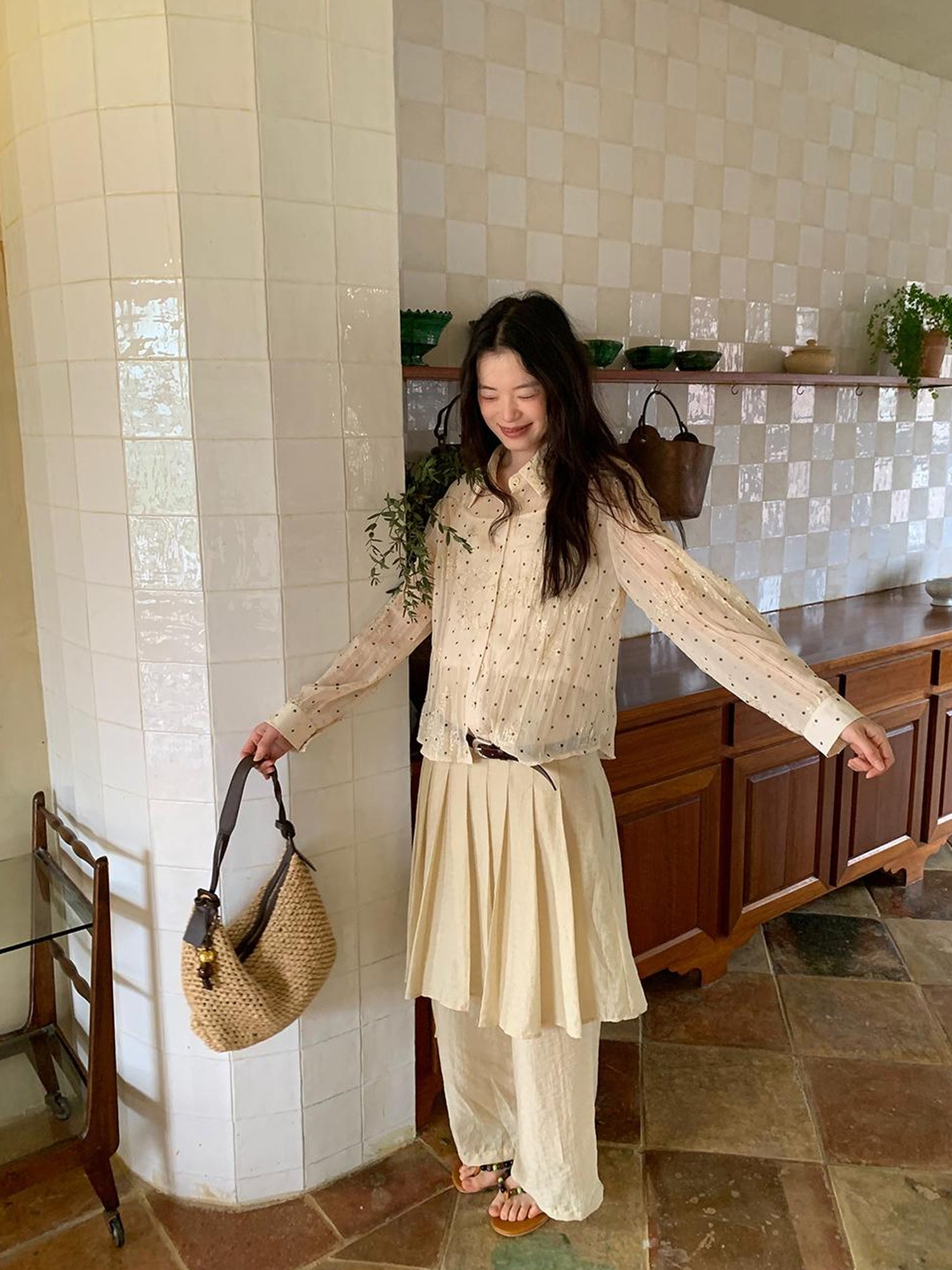 Dorydory Dory Dot Jacquard Shirt With Gold Embroidery